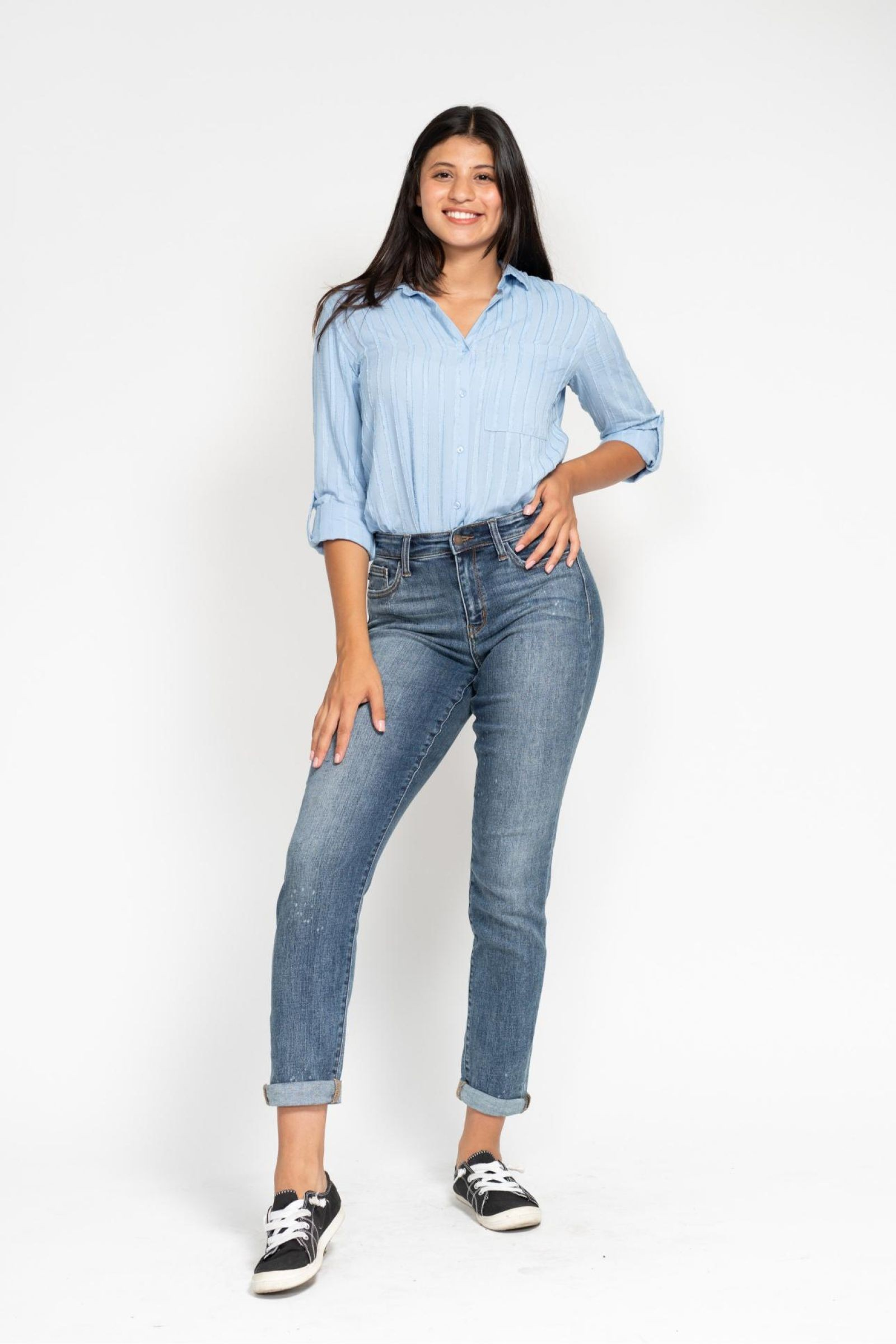 Judy Blue High Rise Bleach Splash Boyfriend Jean /Stuffology Boutique-Jeans-JUDY BLUE-Stuffology - Where Vintage Meets Modern, A Boutique for Real Women in Crosbyton, TX