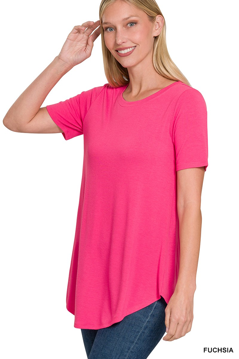 HOT PINK SHORT SLEEVE ROUND NECK & ROUND HEM TOP / STUFFOLOGY BOUTIQUE-TOP-Stuffology Boutique-Stuffology - Where Vintage Meets Modern, A Boutique for Real Women in Crosbyton, TX