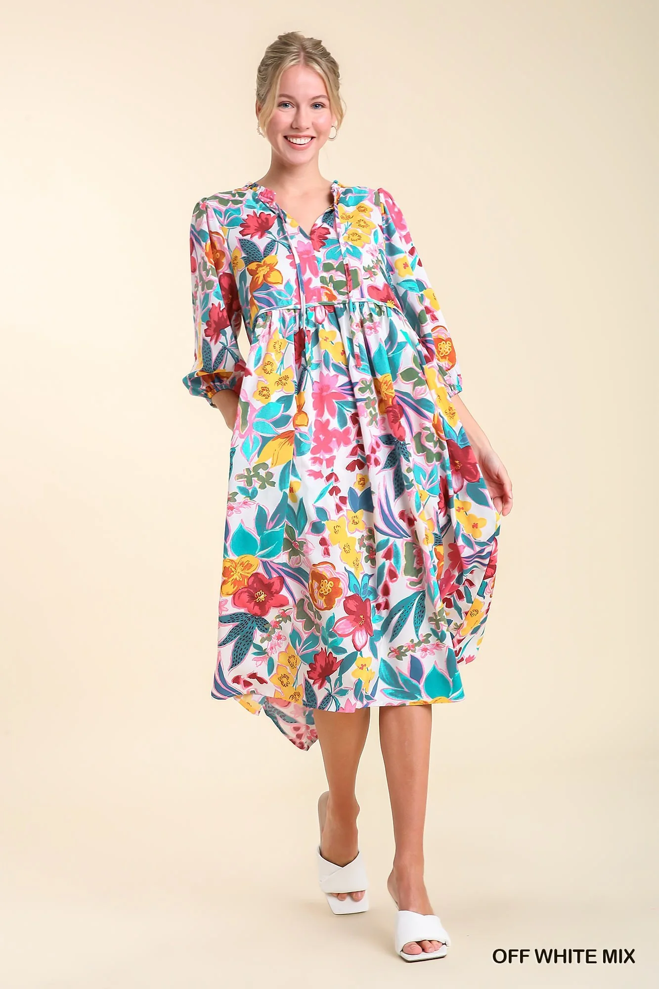 Floral Print V-Neck Peasant Dress / Stuffology Boutique-Dresses-Umgee-Stuffology - Where Vintage Meets Modern, A Boutique for Real Women in Crosbyton, TX