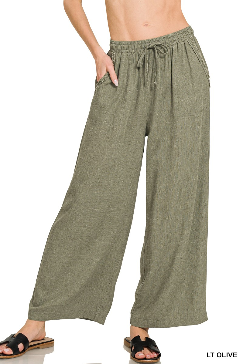 Light Olive Wide Leg Linen Pants-Pants-Zenana-Stuffology - Where Vintage Meets Modern, A Boutique for Real Women in Crosbyton, TX