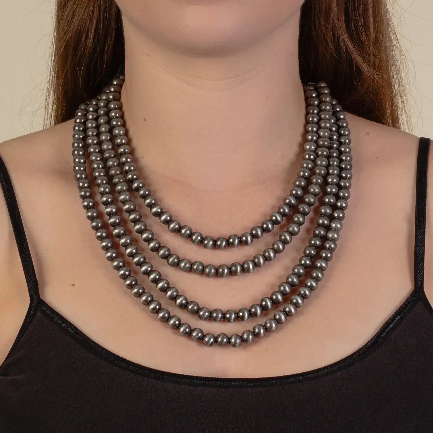 🌟 4-Strand Layered Pearl Bead Necklace — Silver or Copper-Necklaces-Stuffology Boutique-Stuffology - Where Vintage Meets Modern, A Boutique for Real Women in Crosbyton, TX