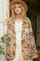 POL Clothing Camo Print Patch Sleeve Blazer-Jackets-POL Clothing-Stuffology - Where Vintage Meets Modern, A Boutique for Real Women in Crosbyton, TX