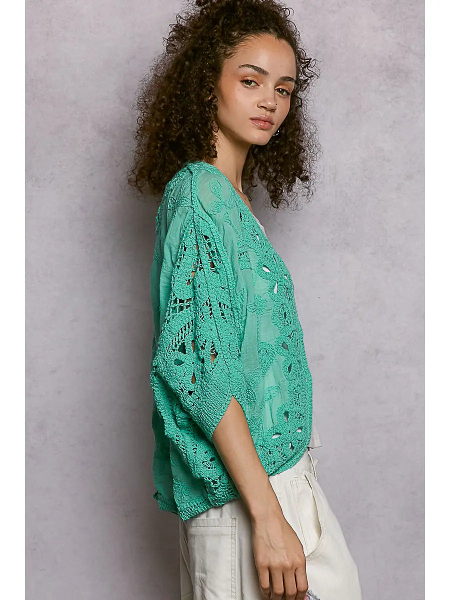 Batwing Sleeve Button Down Solid Crochet Cardigan Top-Cardigan-POL Clothing-Stuffology - Where Vintage Meets Modern, A Boutique for Real Women in Crosbyton, TX