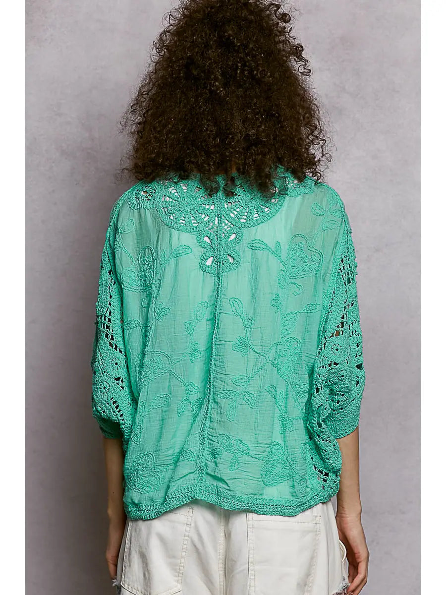 Batwing Sleeve Button Down Solid Crochet Cardigan Top-Cardigan-POL Clothing-Stuffology - Where Vintage Meets Modern, A Boutique for Real Women in Crosbyton, TX