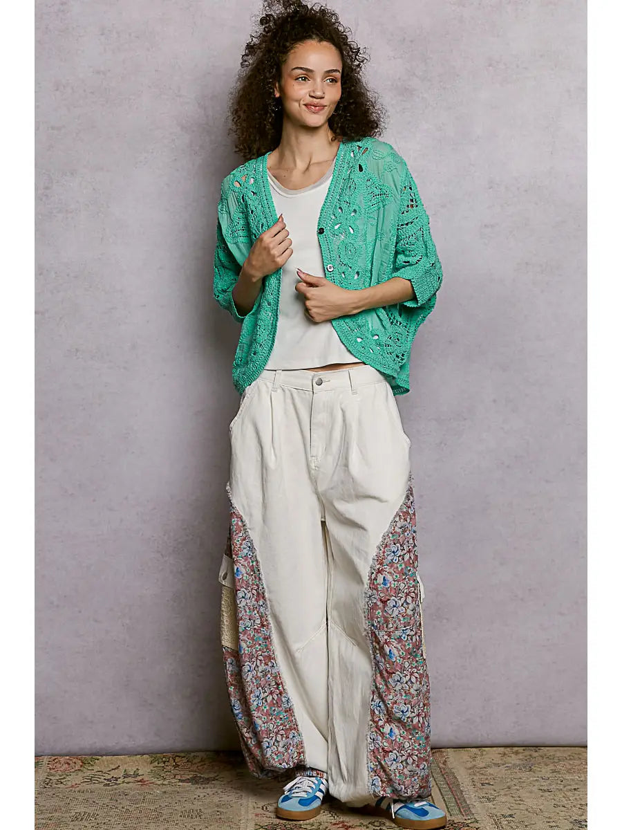 Batwing Sleeve Button Down Solid Crochet Cardigan Top-Cardigan-POL Clothing-Stuffology - Where Vintage Meets Modern, A Boutique for Real Women in Crosbyton, TX