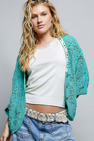 POL Clothing V-Neck Crochet Batwing Sleeve Cardigan Top-Shirt / Jacket-Pol Clothing-Stuffology - Where Vintage Meets Modern, A Boutique for Real Women in Crosbyton, TX
