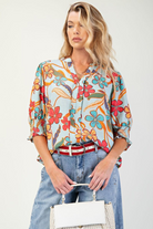 SAGE FLORAL/FLOWER PRINT PEACH BLOSSOM TOP-TOP-EASEL-Stuffology - Where Vintage Meets Modern, A Boutique for Real Women in Crosbyton, TX