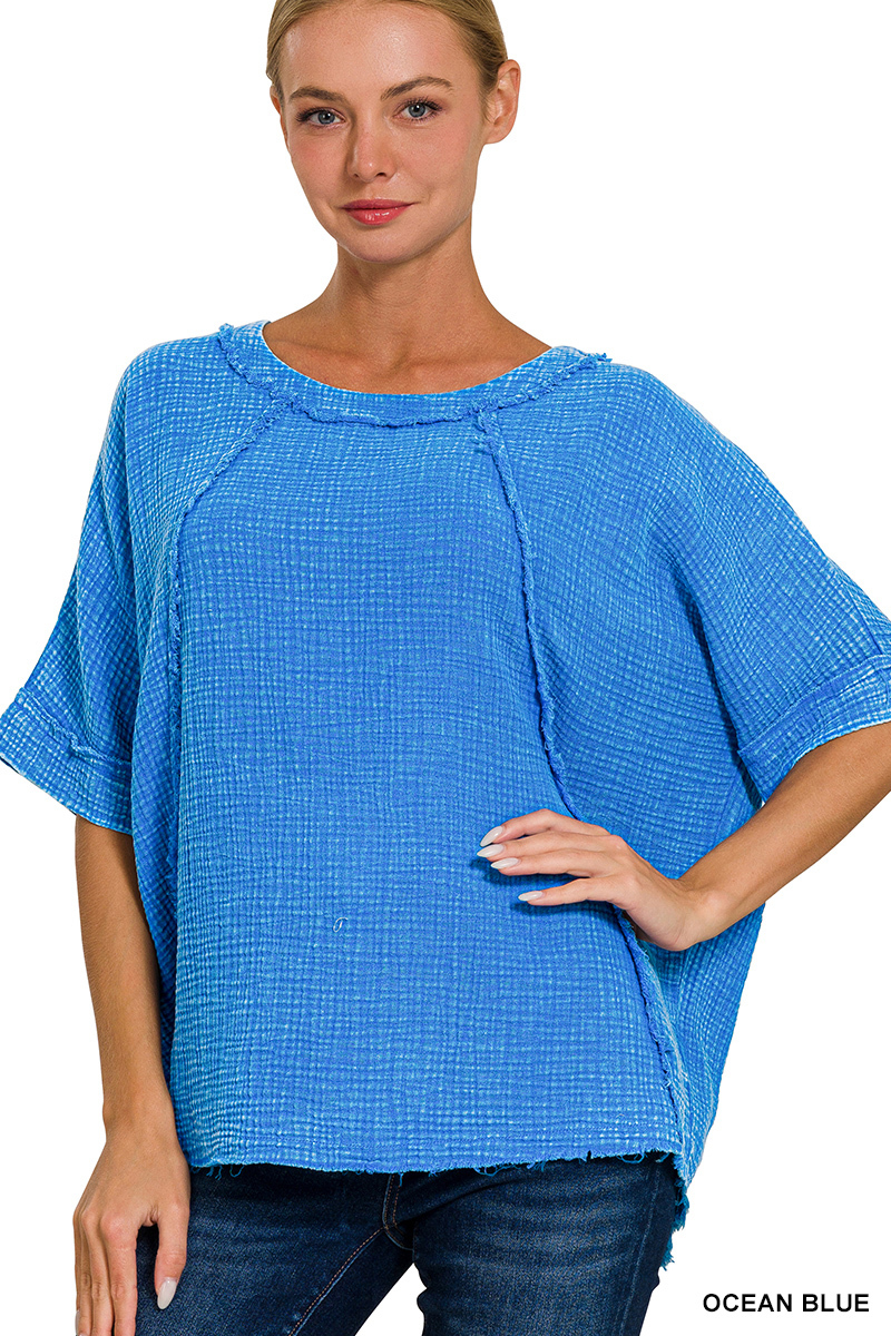 Washed Double Gauze Raglan Sleeve Top | Stuffology Boutique-Short Sleeves-Zenana-Stuffology - Where Vintage Meets Modern, A Boutique for Real Women in Crosbyton, TX