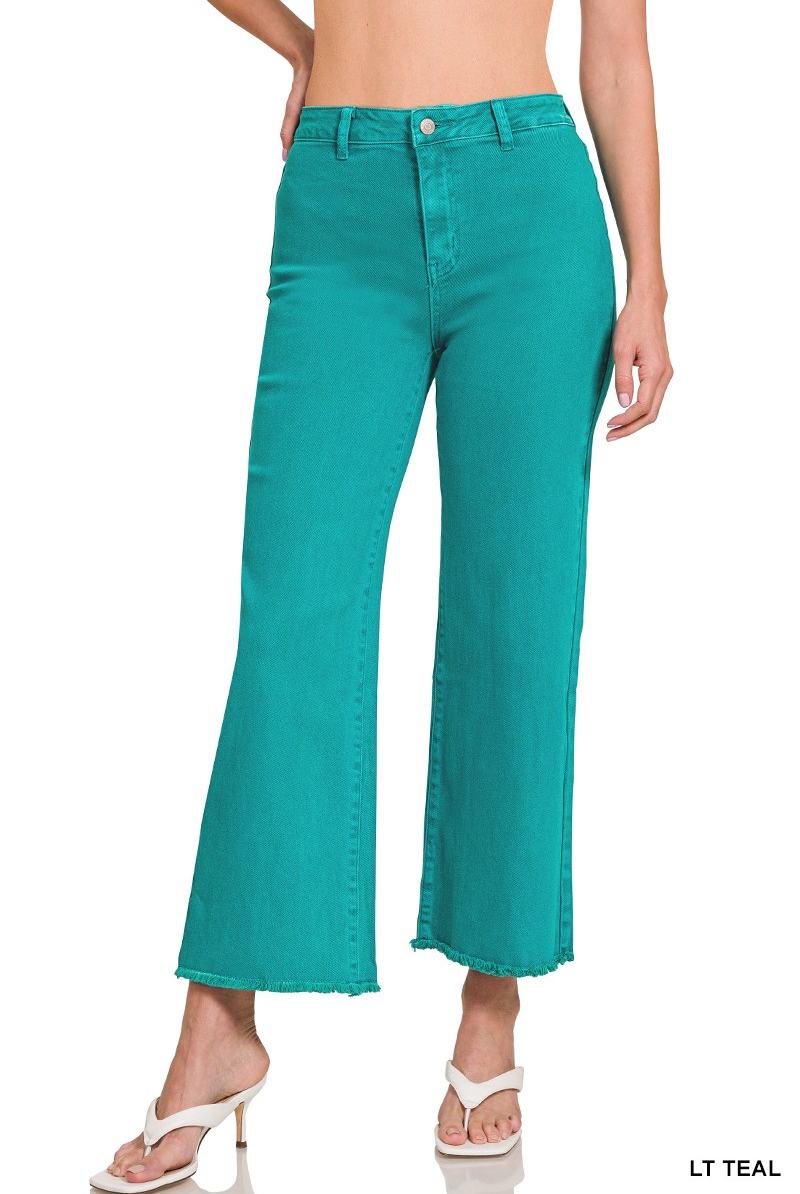 TEAL ACID WASH STRAIGHT WIDE PANTS FRAYED CUTOFF HEM / STUFFOLOGY BOUTIQUE-Jeans-Zenana-Stuffology - Where Vintage Meets Modern, A Boutique for Real Women in Crosbyton, TX
