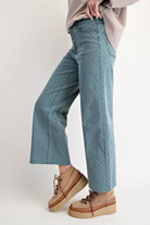 TEAL POLKADOT PRINTED WASHED TWILL STRETCH PANTS-Jeans-EASEL-Stuffology - Where Vintage Meets Modern, A Boutique for Real Women in Crosbyton, TX