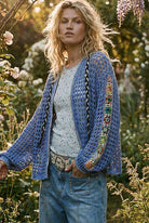 V-Neck Open Knit Patchwork Hoodie Sweater-Sweater Cardigan-POL Clothing-Stuffology - Where Vintage Meets Modern, A Boutique for Real Women in Crosbyton, TX