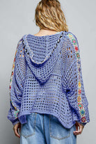 V-Neck Open Knit Patchwork Hoodie Sweater-Sweater Cardigan-POL Clothing-Stuffology - Where Vintage Meets Modern, A Boutique for Real Women in Crosbyton, TX