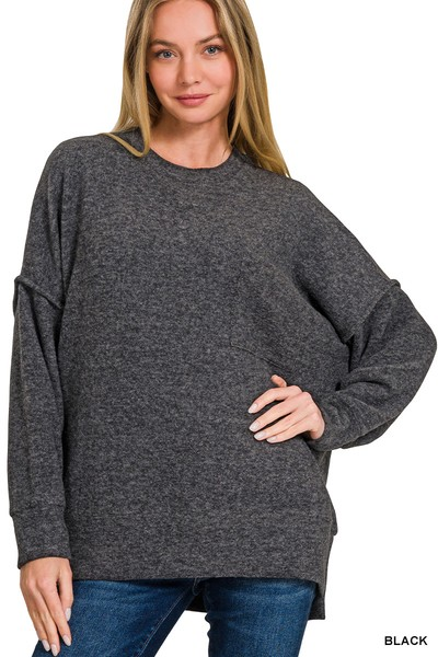 BRUSHED MELANGE DROP SHOULDER OVERSIZED SWEATER /STUFFOLOGY BOUTIQUE-Sweaters-Stuffology Boutique-Stuffology - Where Vintage Meets Modern, A Boutique for Real Women in Crosbyton, TX