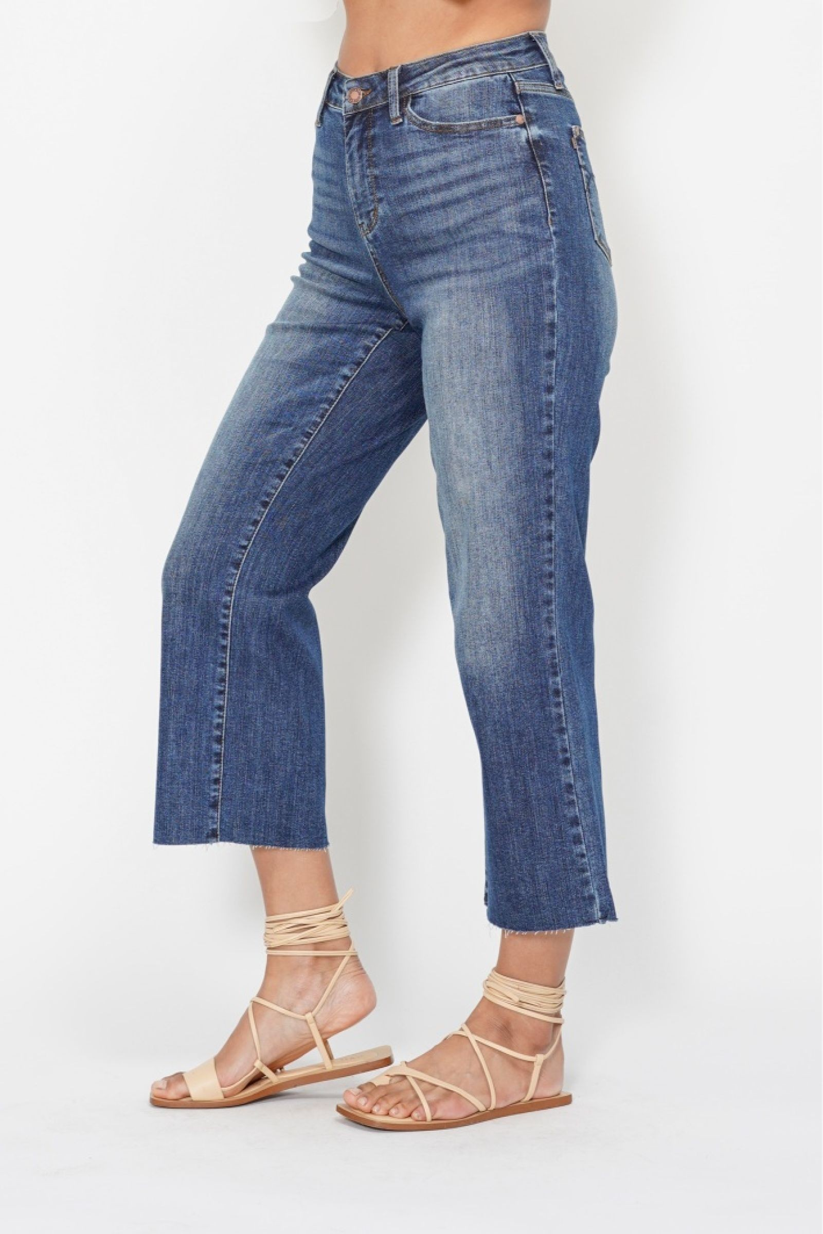 JUDY BLUE HIGH WAIST POCKET EMBROIDERY WIDE CROP JEANS / STUFFOLOGY BOUTIQUE-Jeans-JUDY BLUE-Stuffology - Where Vintage Meets Modern, A Boutique for Real Women in Crosbyton, TX