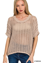 Fish Net Crochet Open Weave Cotton Sweater-Zenana-Stuffology - Where Vintage Meets Modern, A Boutique for Real Women in Crosbyton, TX