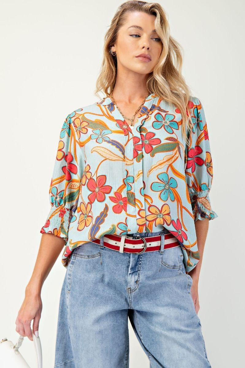 SAGE FLORAL/FLOWER PRINT PEACH BLOSSOM TOP-TOP-EASEL-Stuffology - Where Vintage Meets Modern, A Boutique for Real Women in Crosbyton, TX