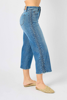 JUDY BLUE BRAIDED WIDE CROP MEDIUM WASH JEANS / STUFFOLOGY BOUTIQUE-Jeans-Judy Blue-Stuffology - Where Vintage Meets Modern, A Boutique for Real Women in Crosbyton, TX