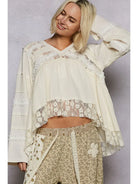 V-Neck Double Gauze Lace Detail A-Line Woven Top-Top-Pol Clothing-Stuffology - Where Vintage Meets Modern, A Boutique for Real Women in Crosbyton, TX