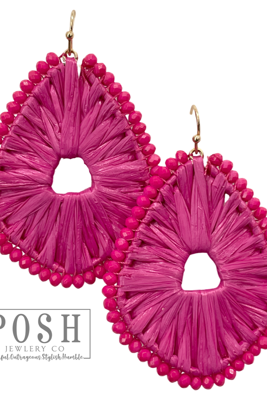 Raffia and bead wrapped teardrop earring | Stuffology Boutique-Earrings-Pink Panache Brands-Stuffology - Where Vintage Meets Modern, A Boutique for Real Women in Crosbyton, TX