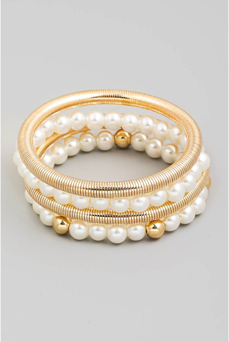 Pearly Beaded Elastic Metallic Bracelet Set | Stuffology Boutique-Bracelets-The Looks by Fame Accessories-Stuffology - Where Vintage Meets Modern, A Boutique for Real Women in Crosbyton, TX